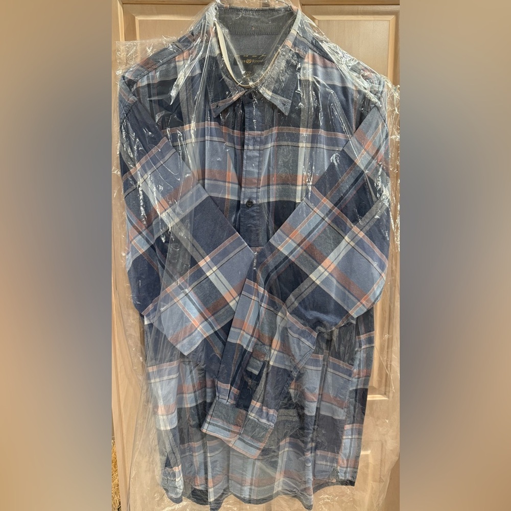 Club Room Navy and Gold Checkered Shirt XXL